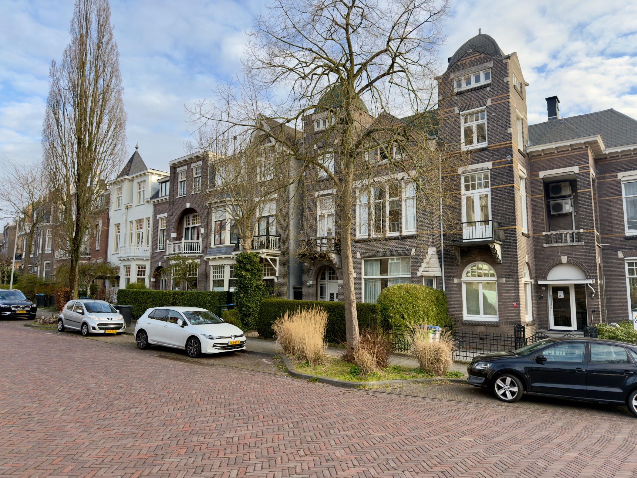 Stately townhouses with ornate facades in Arnhem