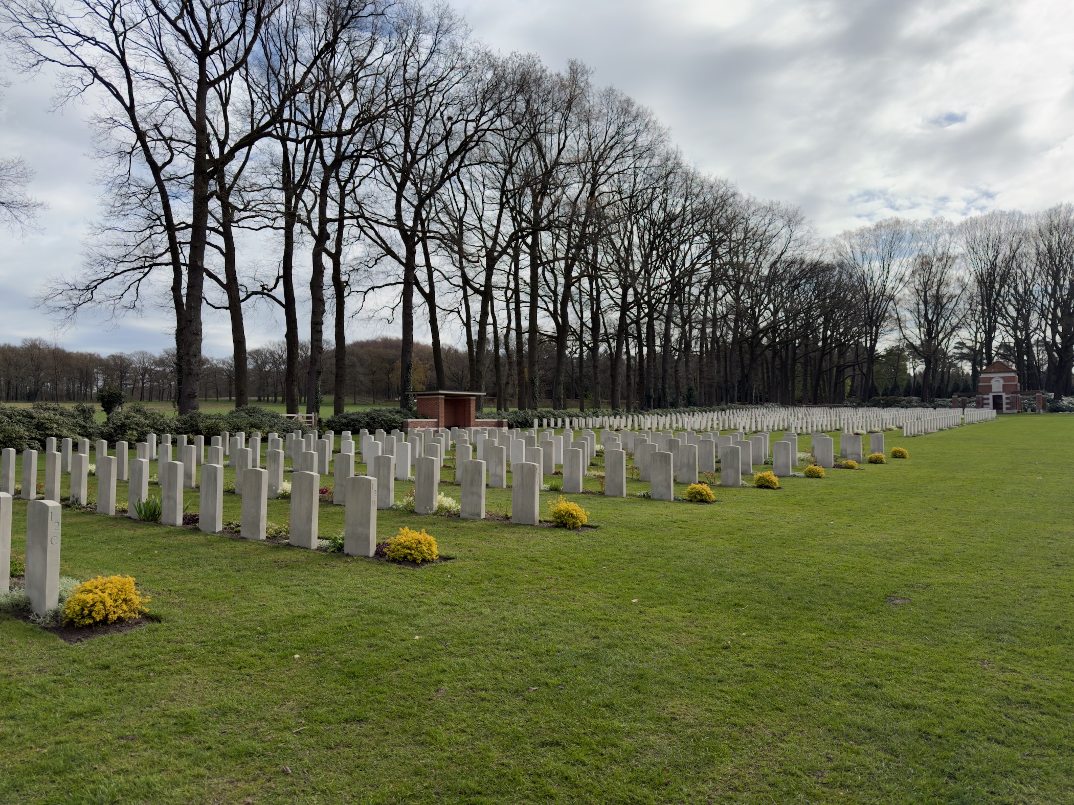 Rows of white Commonwealth war graves at Oosterbeek War Cemetery