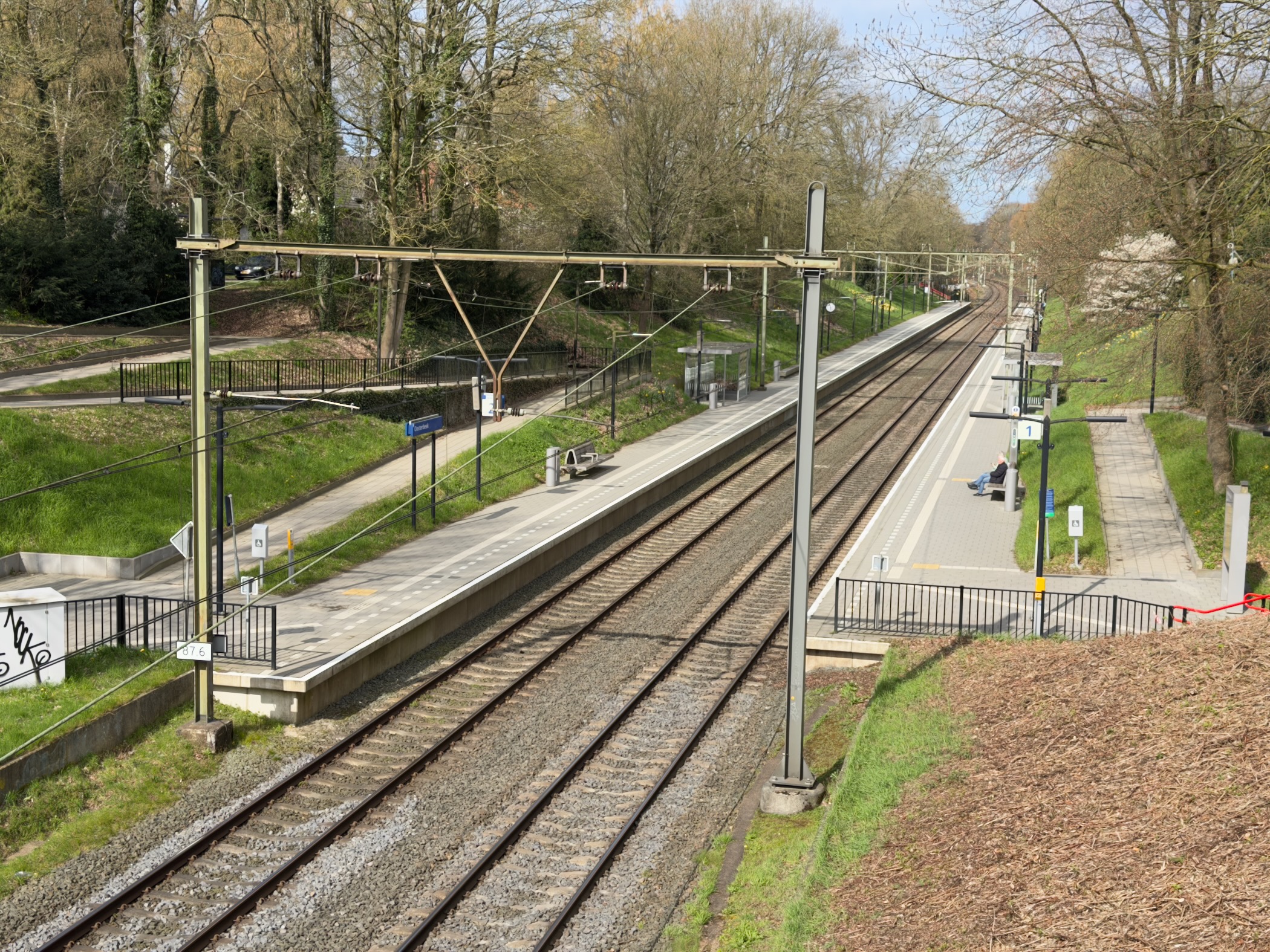 Oosterbeek railway station seen from above with tracks and platforms