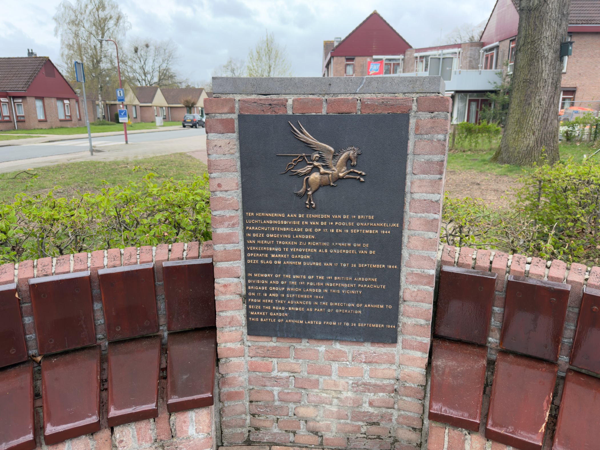 British Airborne memorial with Pegasus emblem commemorating Operation Market Garden in Wolfheze