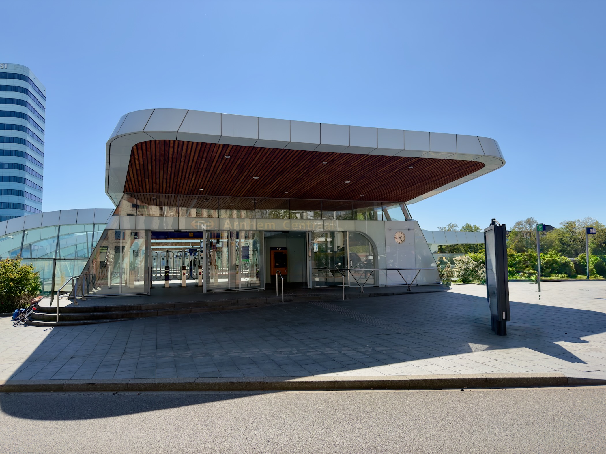 Curved modern entrance of Arnhem Centraal railway station