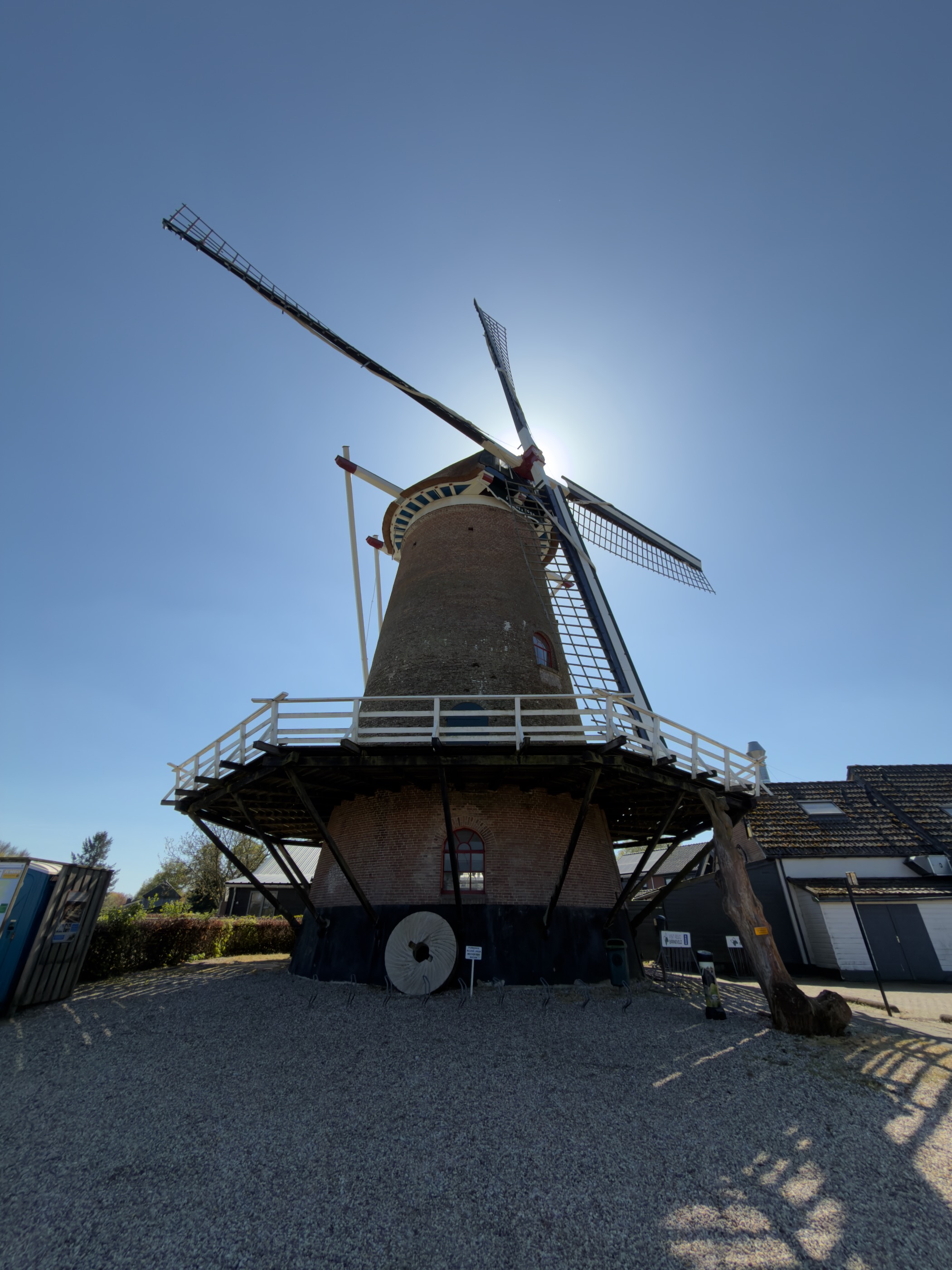 Low view looking up at the sails of the Garderen windmill